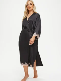 Ann Summers Black Satin Sorella Maxi Robe Dressing Gown