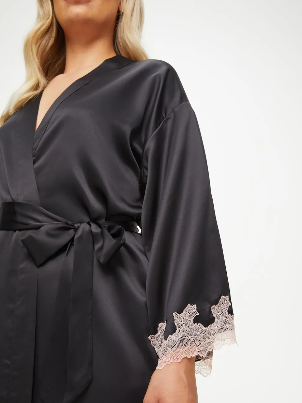 Ann Summers Black Satin Sorella Maxi Robe Dressing Gown