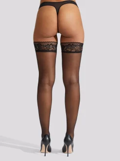 Ann Summers Black Scallop Edged Lace Top 100% Cotton Tights
