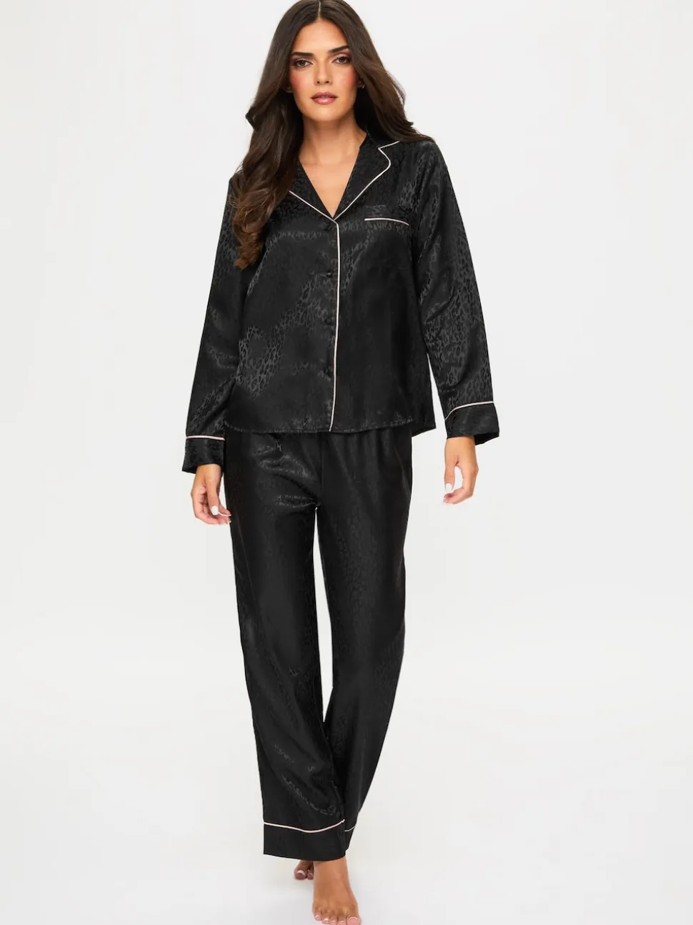 Ann Summers Black Signature Satin Long All Over Pyjamas Set