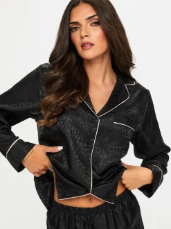 Ann Summers Black Signature Satin Long All Over Pyjamas Set