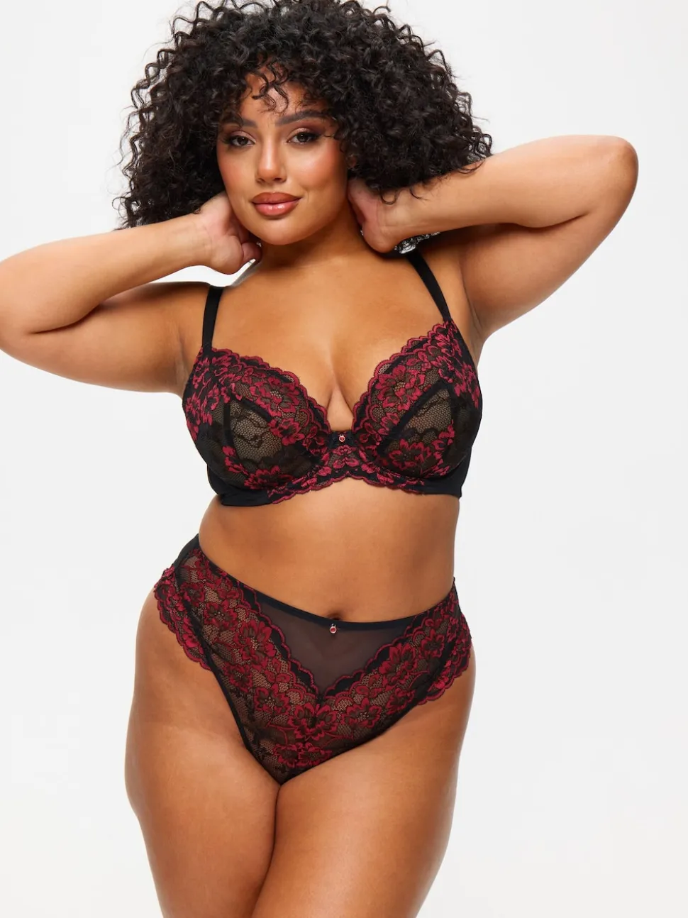 Ann Summers Black/Red DD+ Non Pad Plunge Sexy Lace Bra