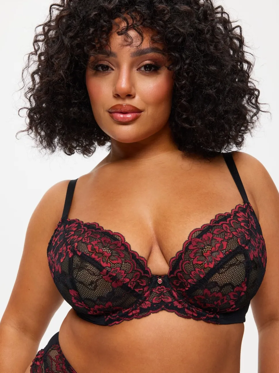 Ann Summers Black/Red DD+ Non Pad Plunge Sexy Lace Bra