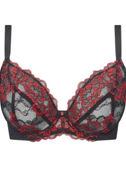 Ann Summers Black/Red DD+ Non Pad Plunge Sexy Lace Bra