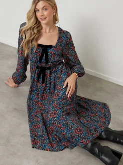 Another Sunday Black Bow Detail Milkmaid Midi Dress