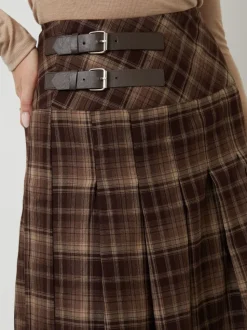Another Sunday Brown Check Buckle Detail Midi Dress