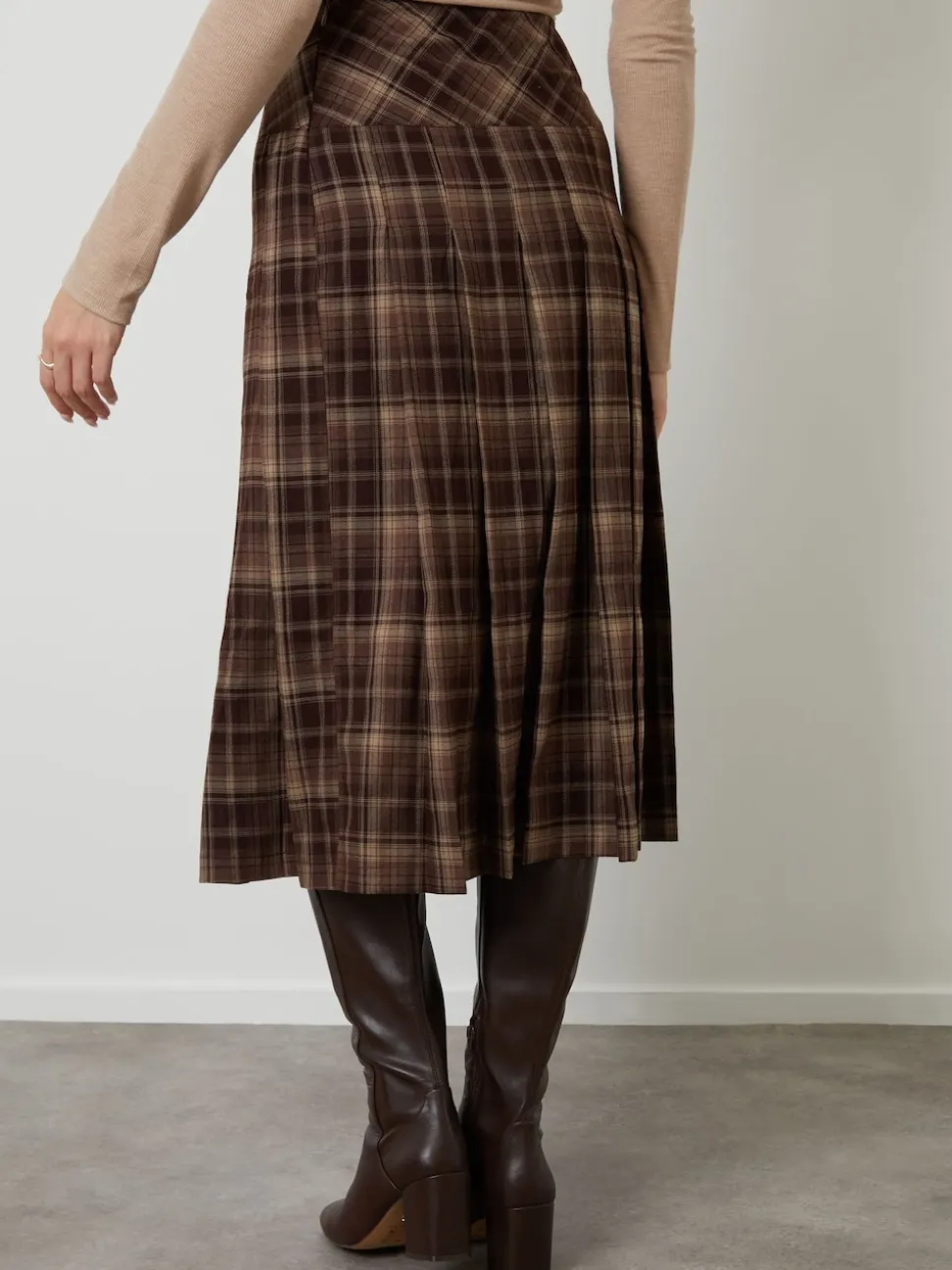 Another Sunday Brown Check Buckle Detail Midi Dress