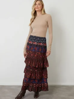 Another Sunday Brown Floral Tiered Maxi Skirt