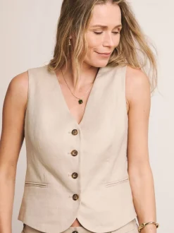 Anthology By JD Williams Natural Premium 100% Linen Waistcoat
