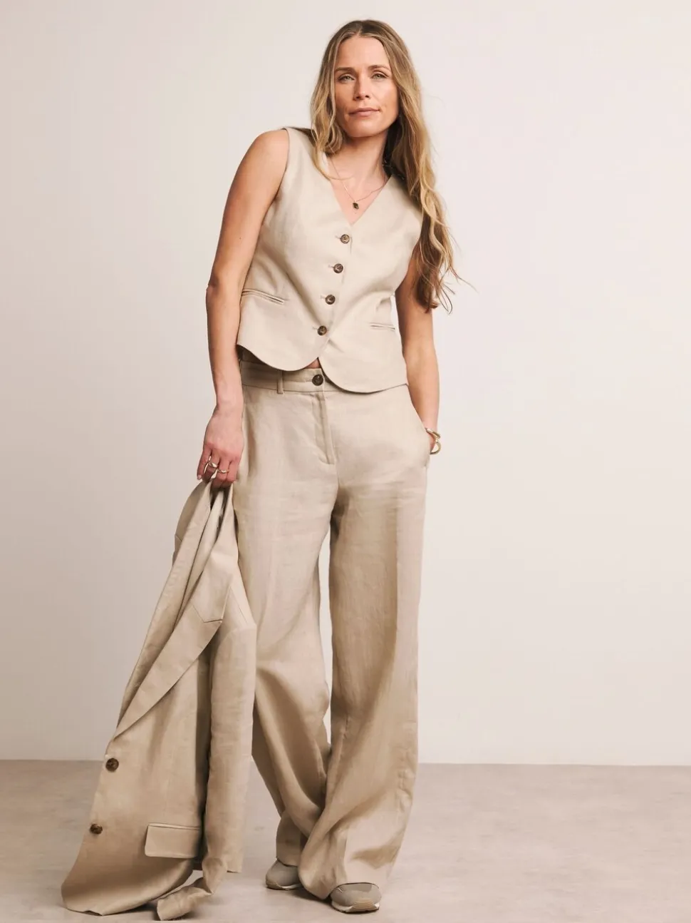 Anthology By JD Williams Natural Premium 100% Linen Waistcoat