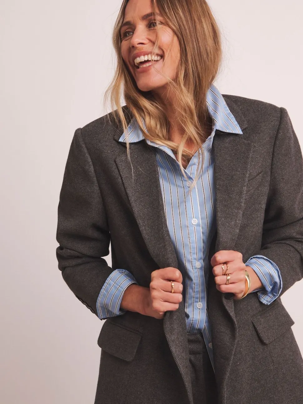 Anthology By JD Williams Grey Premium Herringbone Single Breasted Blazer