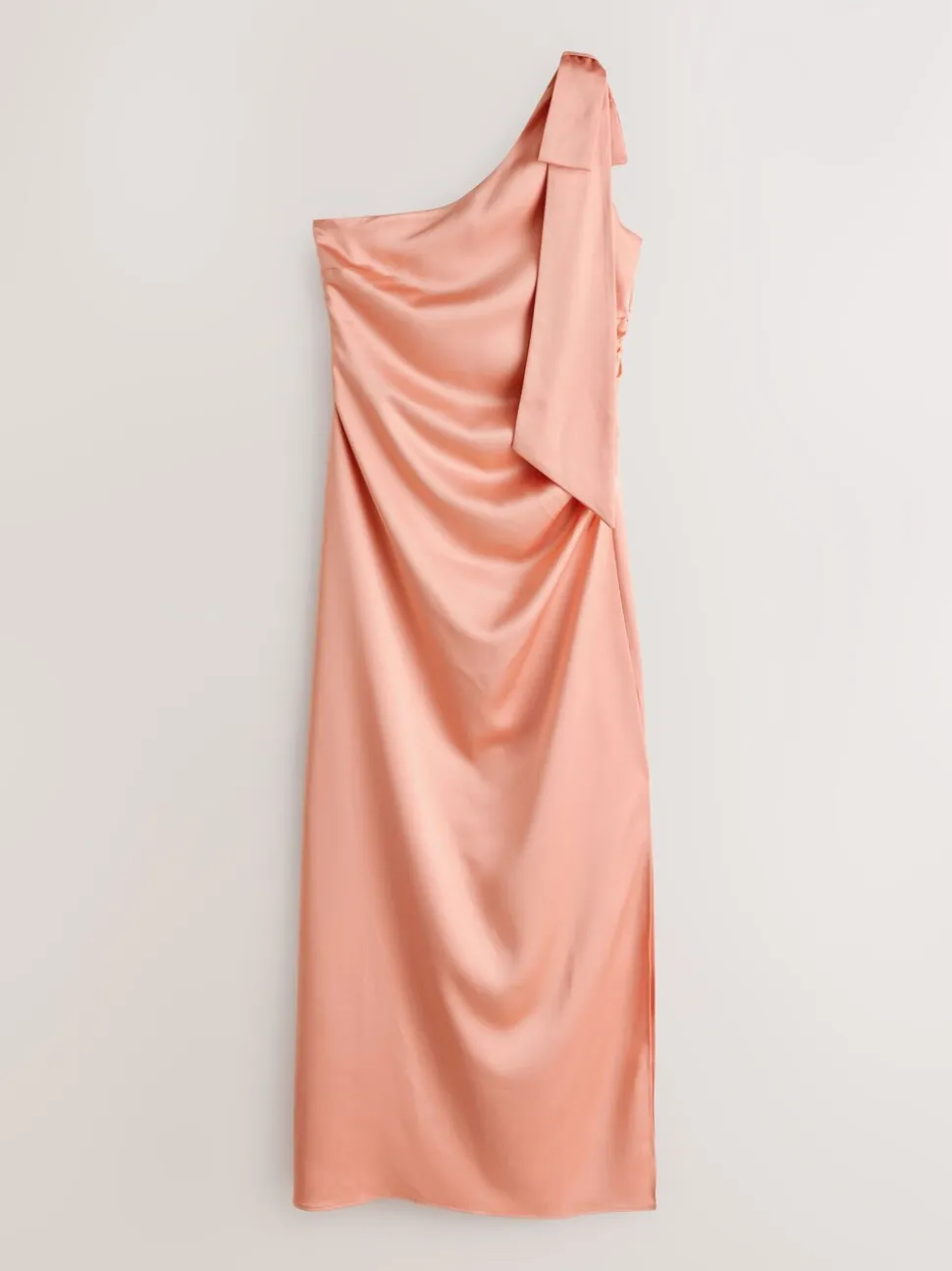 Apricot Bow One Shoulder Maxi Bridesmaid Dress