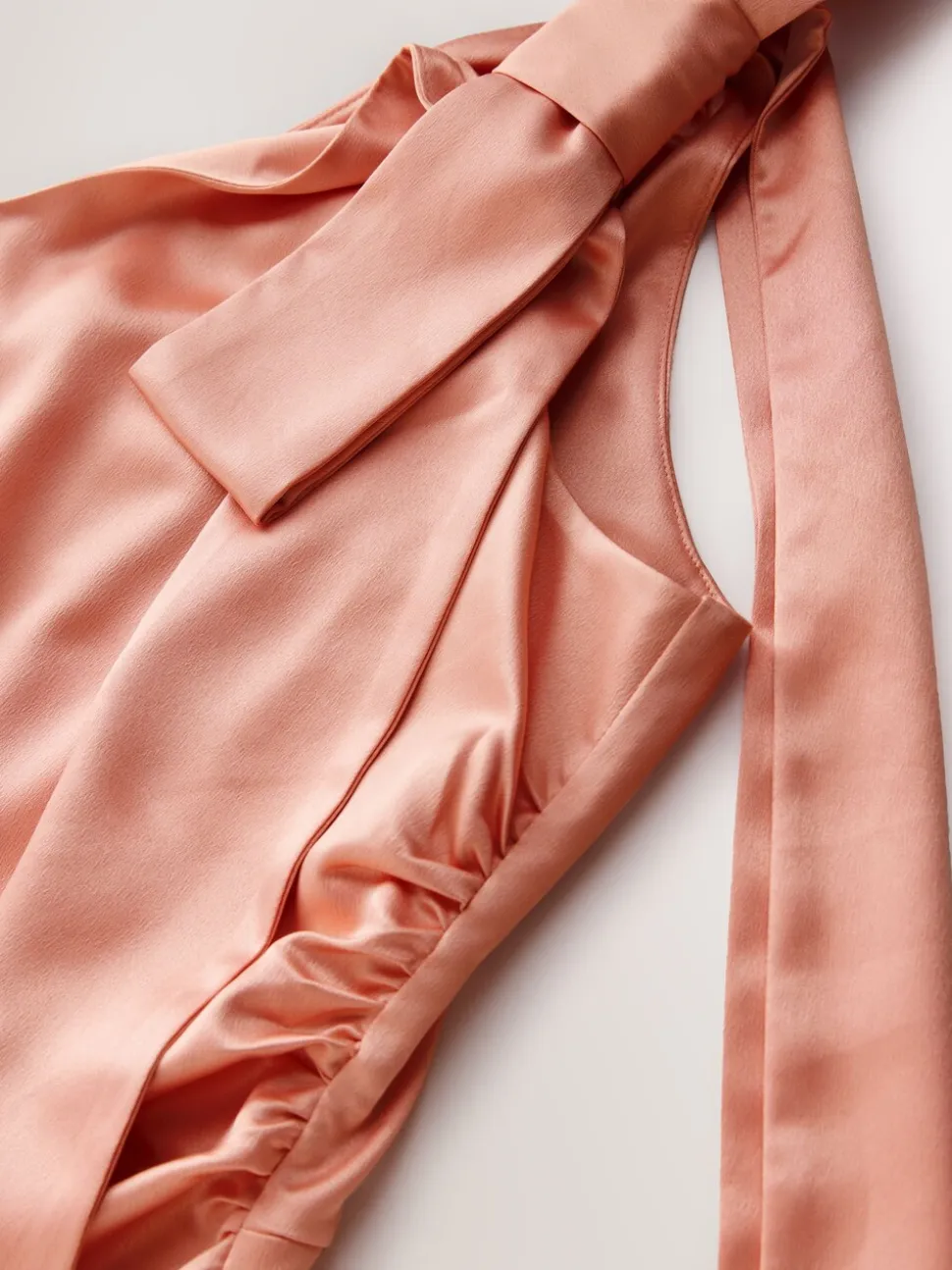 Apricot Bow One Shoulder Maxi Bridesmaid Dress