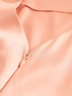 Apricot Satin Cowl Neck Wedding Guest Bridesmaid Maxi Dress