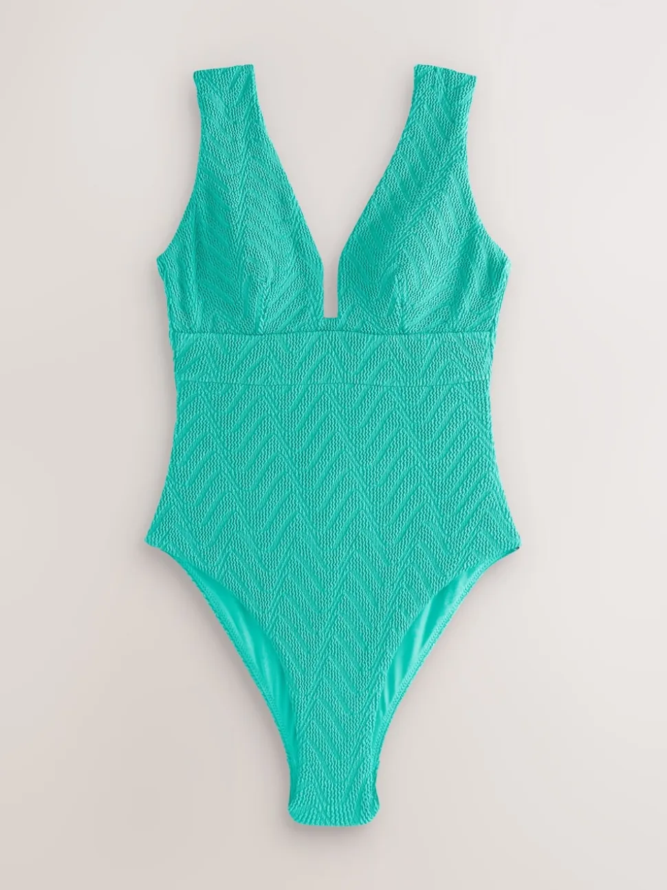 Aqua Green Crinkle Textured Plunge Shaping Tummy Control Swimsuit