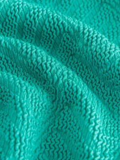 Aqua Green Crinkle Textured Plunge Shaping Tummy Control Swimsuit