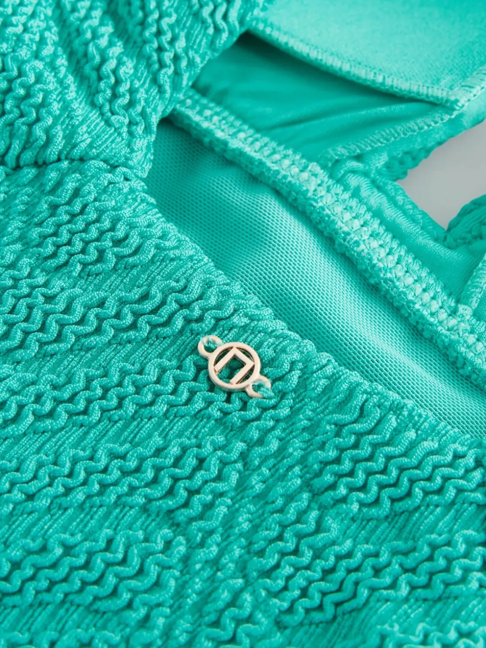 Aqua Green Crinkle Textured Plunge Shaping Tummy Control Swimsuit