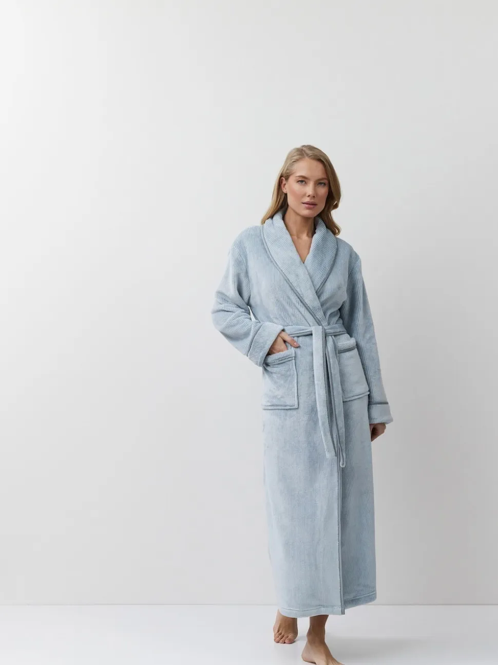 Aruelle Blue Pin Stripe Lea Long Robe