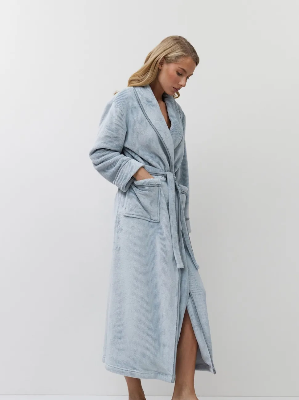 Aruelle Blue Pin Stripe Lea Long Robe