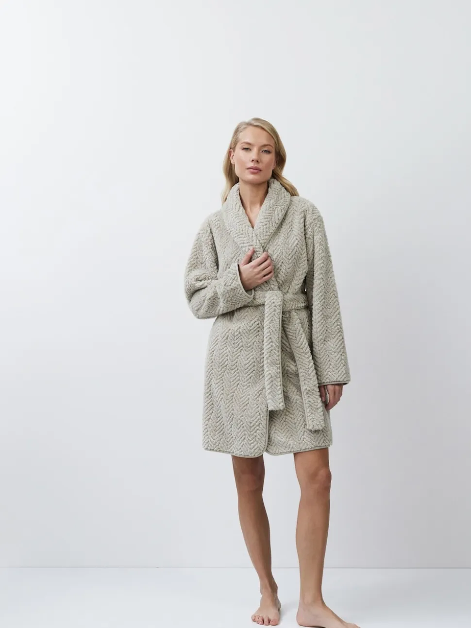 Aruelle Ela Luxury Mid Length Chevron Design Cream Robe