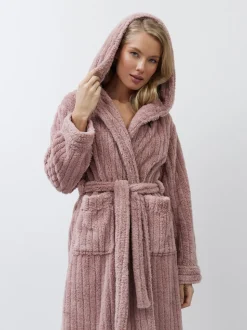 Aruelle Martha Pink Luxury Ribbed Mid-Length Dressing Gown