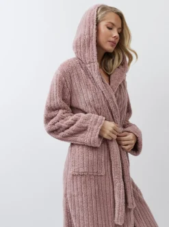 Aruelle Martha Pink Luxury Ribbed Mid-Length Dressing Gown