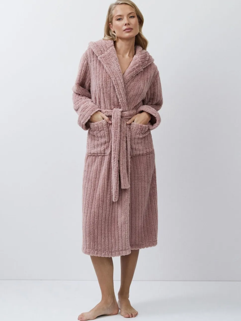 Aruelle Martha Pink Luxury Ribbed Mid-Length Dressing Gown