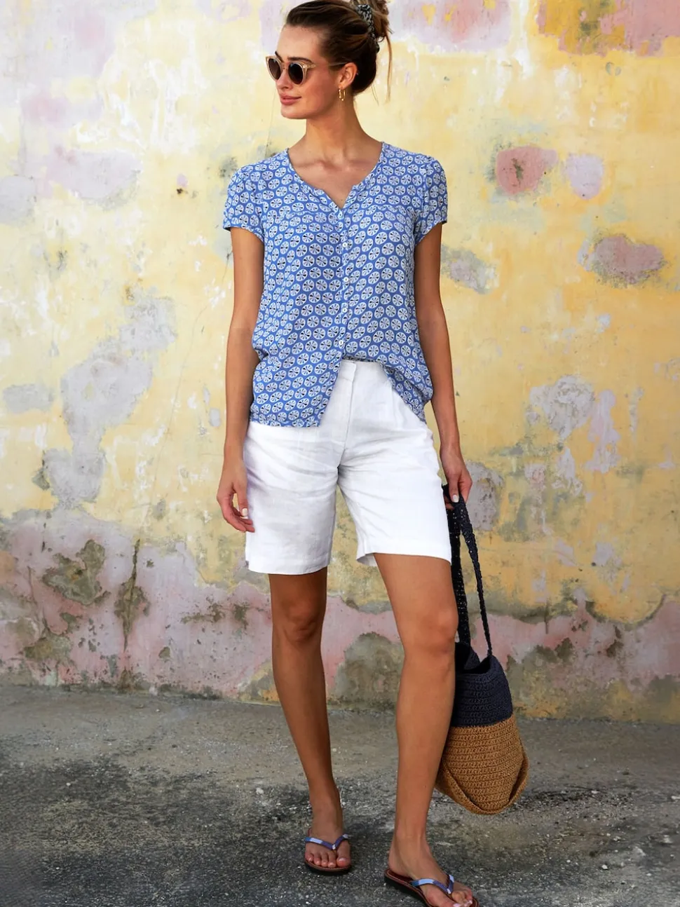 Aspiga White Long Alexandra 100% Cotton Shorts