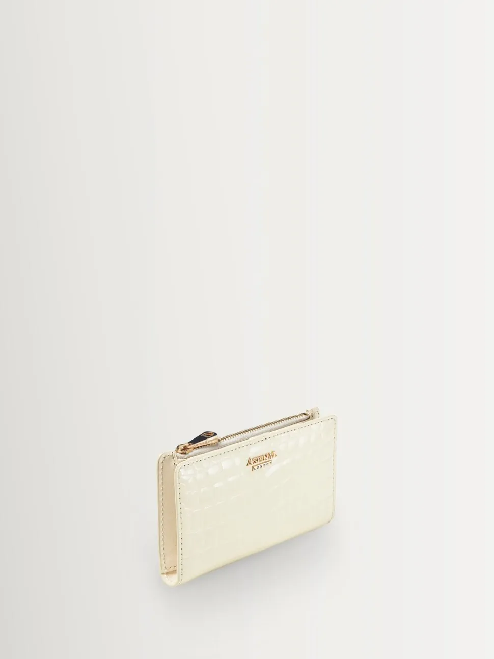 Aspinal of London White Mayfair Coin & Card Wallet Pnt Croc Leather