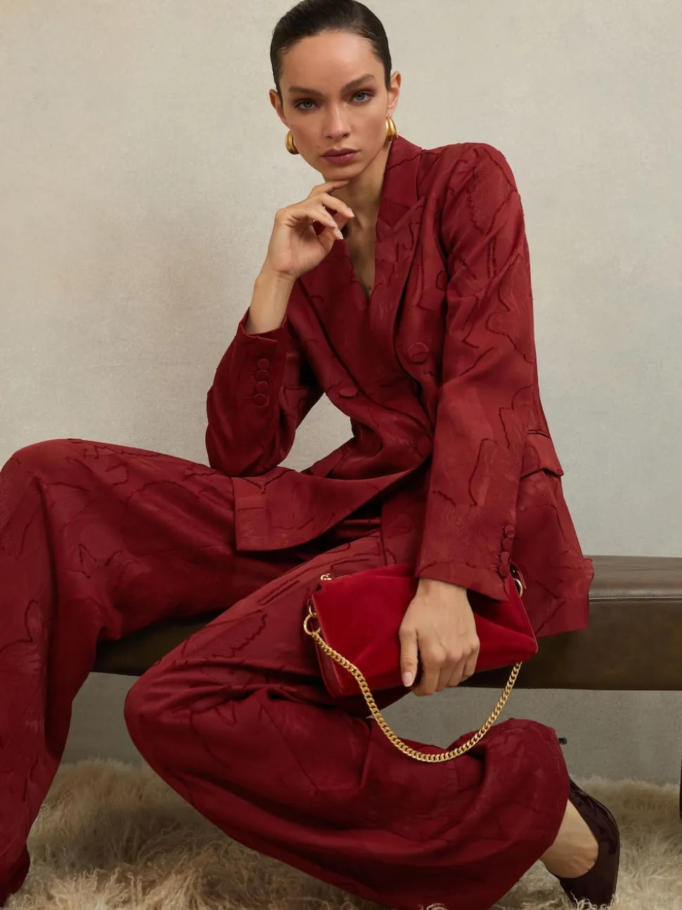 Atelier Red Ottelie Atelier Jacquard Double-Breasted Blazer