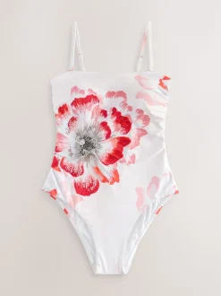 B by Ted Baker Beaded Tummy Control Bandeau White Floral Swimsuit