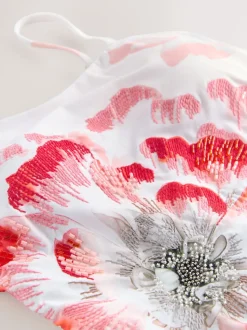 B by Ted Baker Beaded Tummy Control Bandeau White Floral Swimsuit