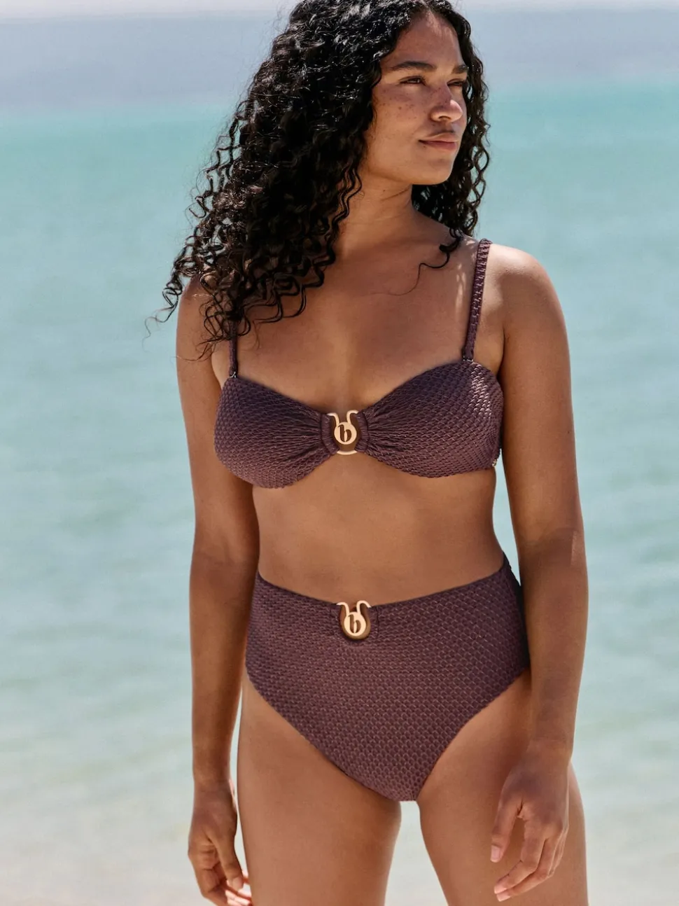 B by Ted Baker Lurex High Leg Bikini Chocolate Brown Briefs