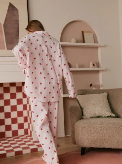 Bath & Body Works Pink/Red All Over Lips Button Through Cotton Pyjamas Set
