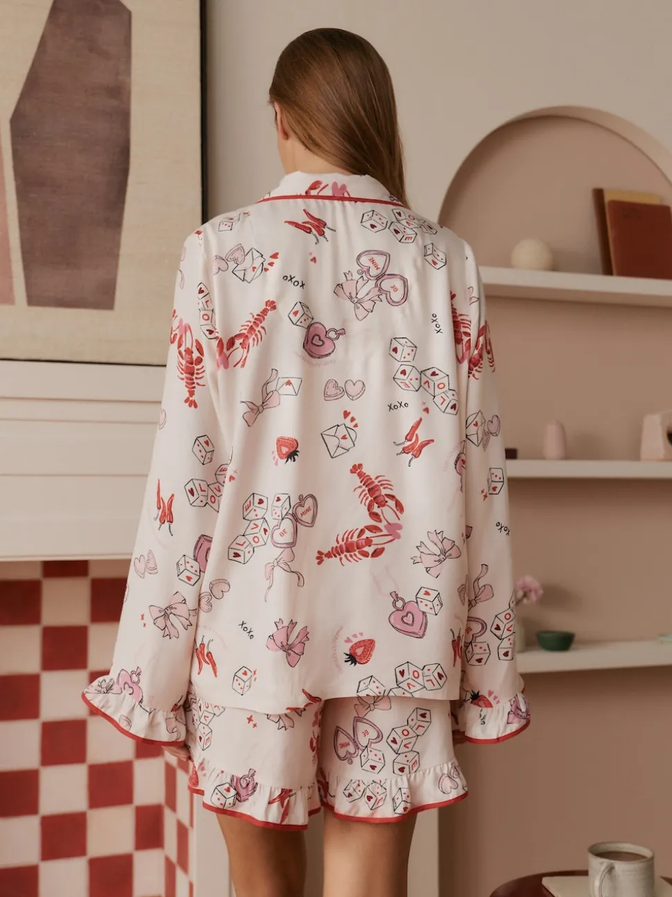 Bath & Body Works Red/White Be Mine Love Long Sleeve Shorts Set