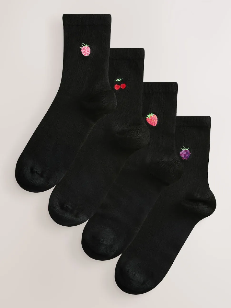 Berries Embroidered Motif Ankle Socks 4 Pack