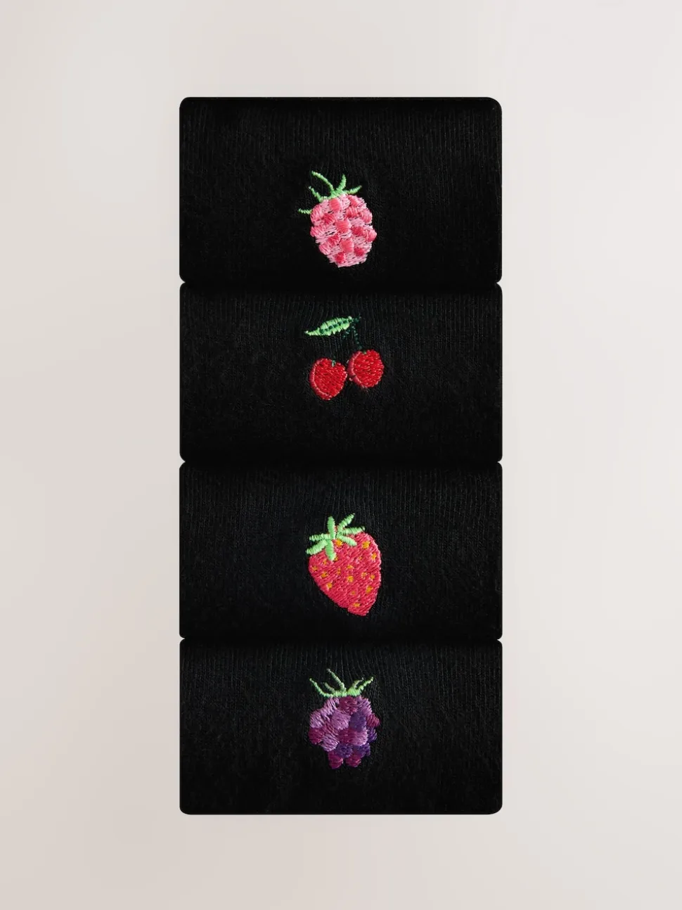 Berries Embroidered Motif Ankle Socks 4 Pack