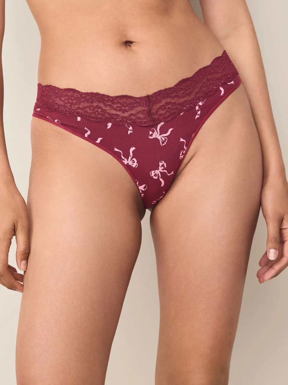 Berry Bow Print Extra High Leg Cotton Lace Knickers 4 Pack