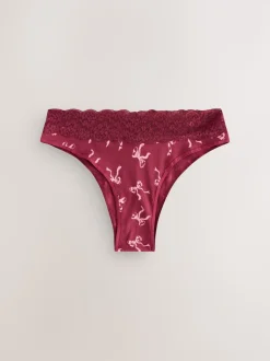 Berry Bow Print Extra High Leg Cotton Lace Knickers 4 Pack