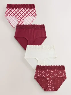 Berry Bow Print Midi Cotton Lace Knickers 4 Pack