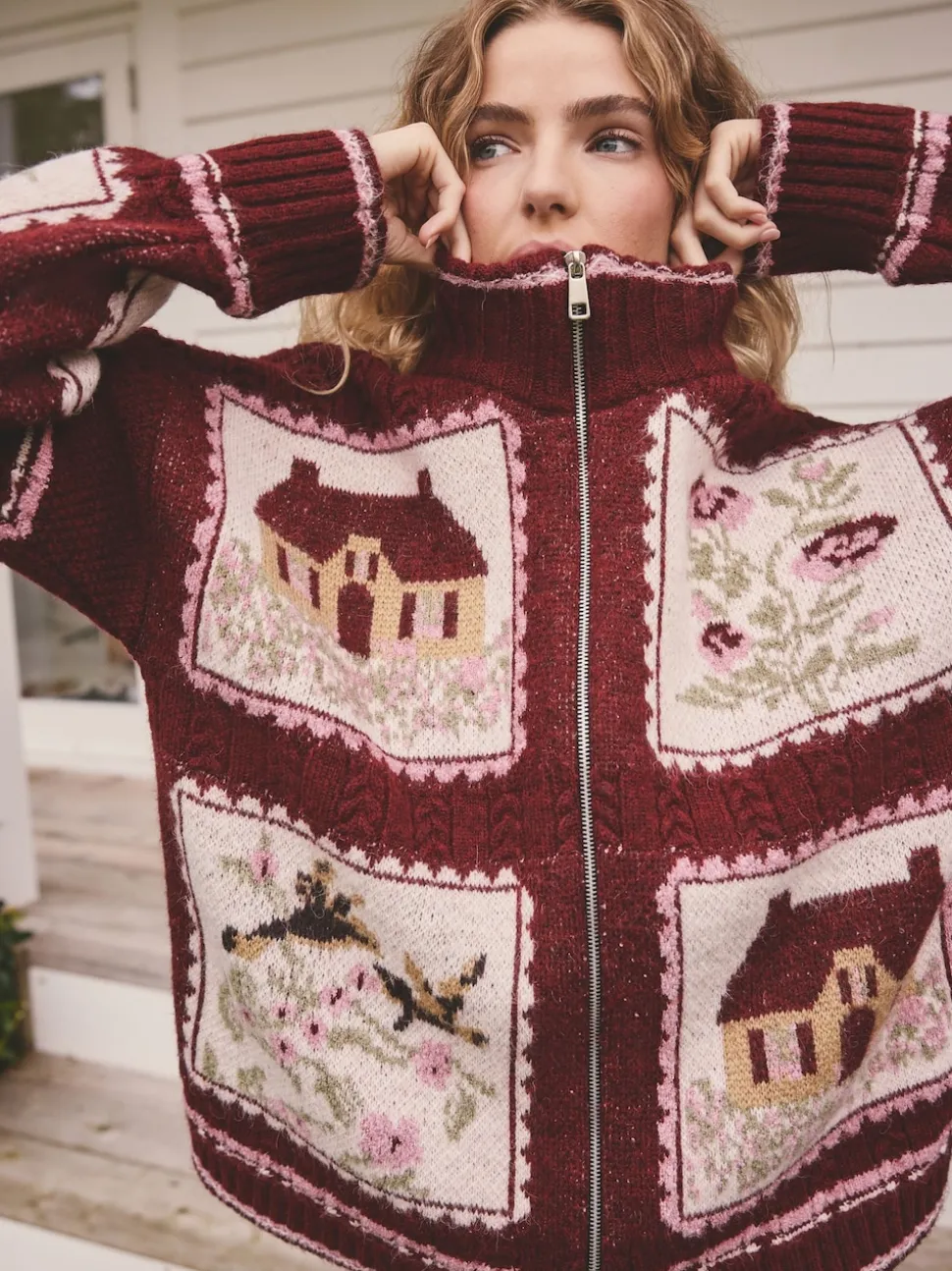 Berry Pink House Knit Cottage Cardigan