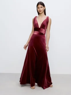 Berry Red Bridesmaid Velvet Multiway Maxi Dress