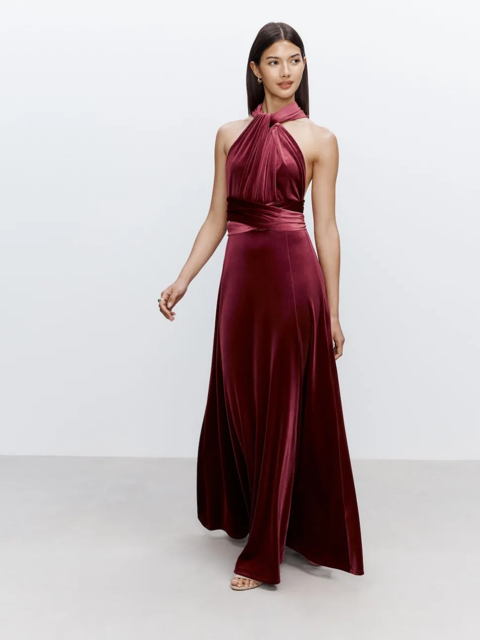 Berry Red Bridesmaid Velvet Multiway Maxi Dress