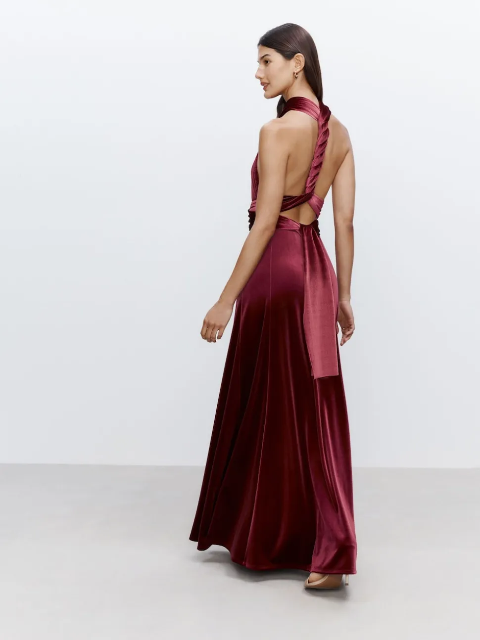 Berry Red Bridesmaid Velvet Multiway Maxi Dress