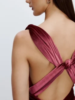Berry Red Bridesmaid Velvet Multiway Maxi Dress