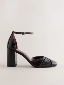 Berry Red Forever Comfort® Leather Block Heels With Ankle Strap