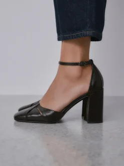 Berry Red Forever Comfort® Leather Block Heels With Ankle Strap