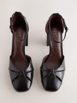 Berry Red Forever Comfort® Leather Block Heels With Ankle Strap
