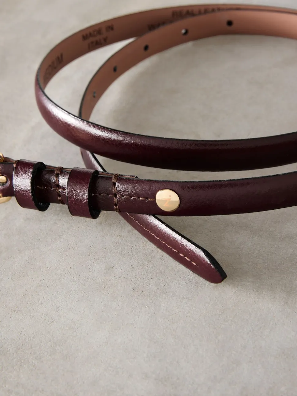 Berry Red N. Premium Skinny Made In Italy Leather Belt