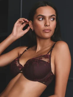 Berry Red Pad Balcony Premium Embroidery Bra
